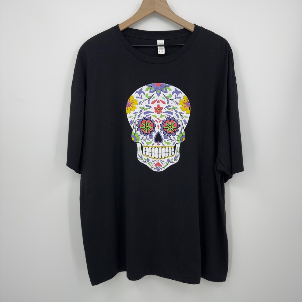 Sugar Skull Tee Floral Day‎ of the Dead Black XXL Goth Boho Festival Halloween